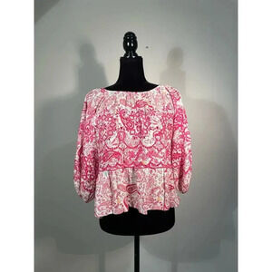 Penelope Rose Pink Paisley Embroidered Eyelet Blouse Top